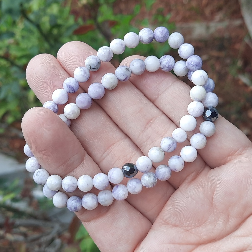 6mm Purple Marbling Stone Bracelet - Picture 3 of 4